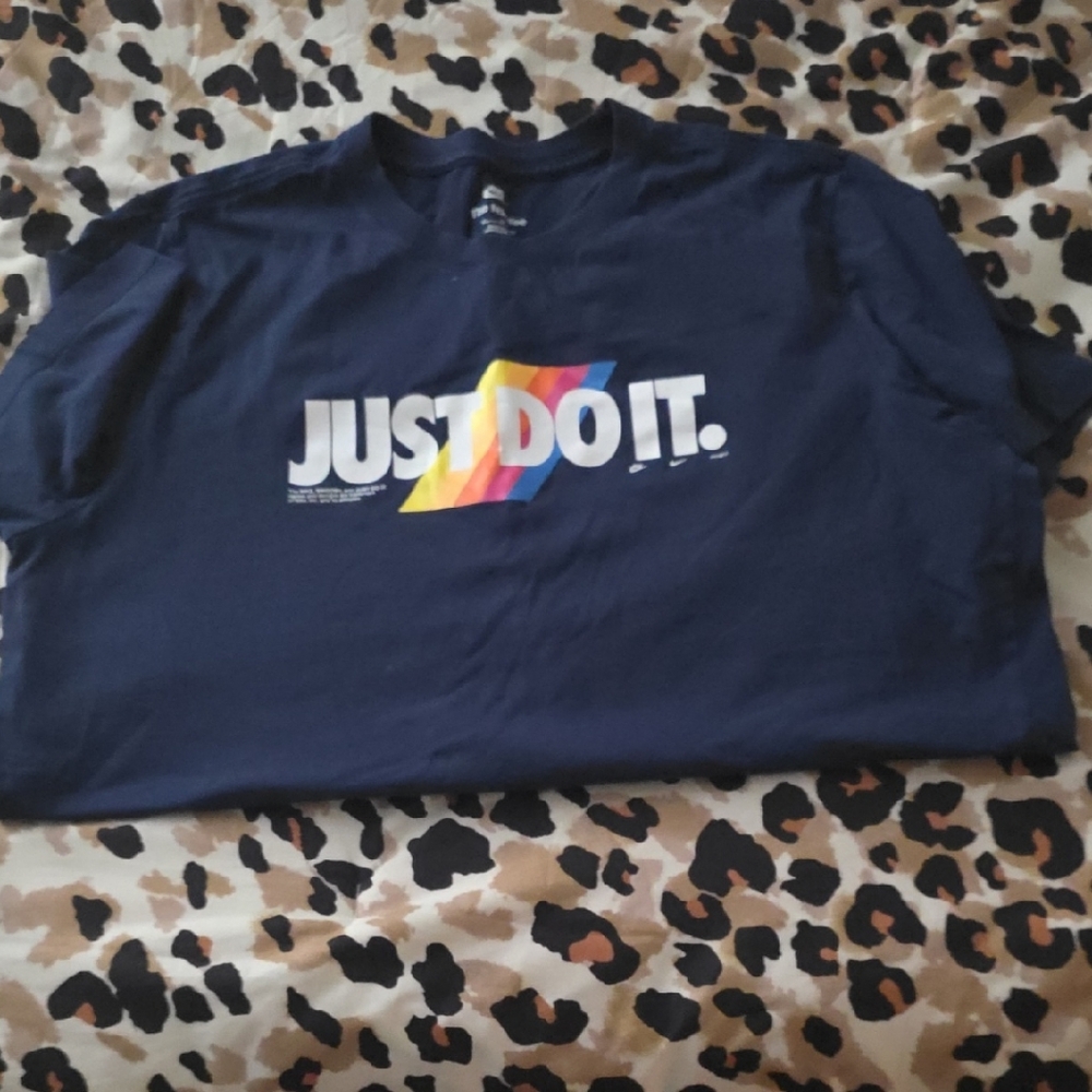 Nike Navy Tee with Rainbow Chevron 'JUST DO IT.' Logo